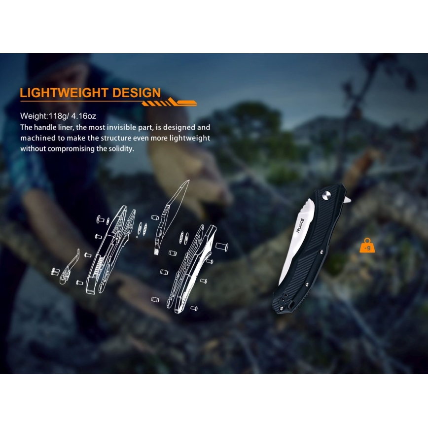 Ruike RUD198PB - Összecsukható zsebkés 23,1 cm fekete