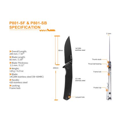 Ruike RUP801SF - Zsebkés 20 cm ezüst színben