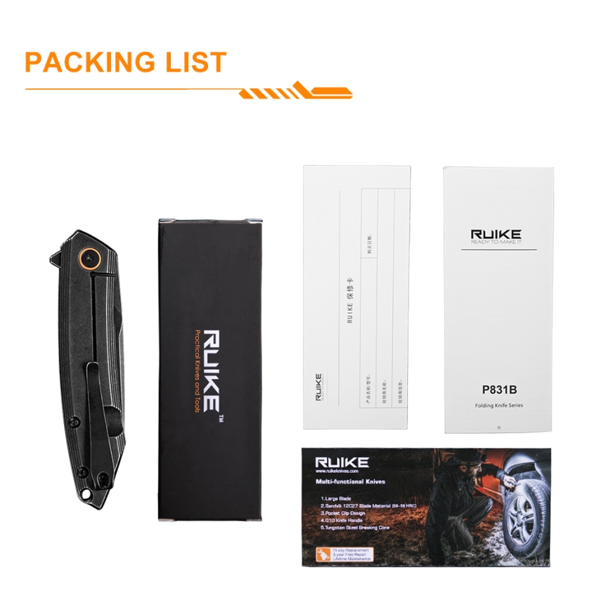 Ruike RUP831SSB - Összecsukható kompakt kés 19,5 cm fekete
