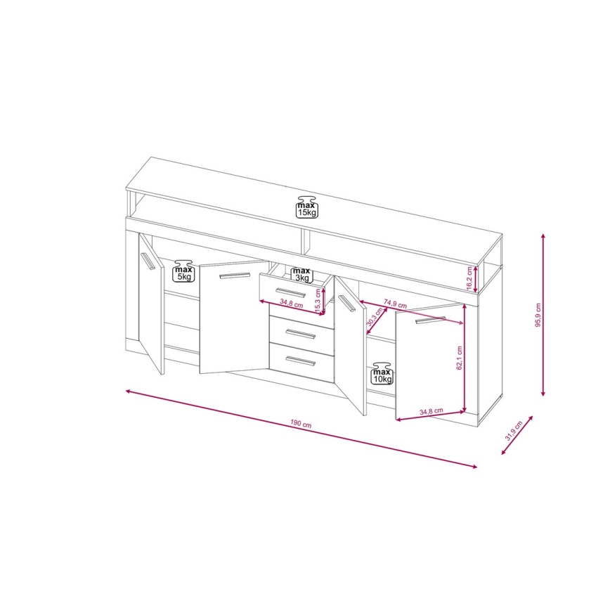 RUNA komód, sonoma tölgy/fehér