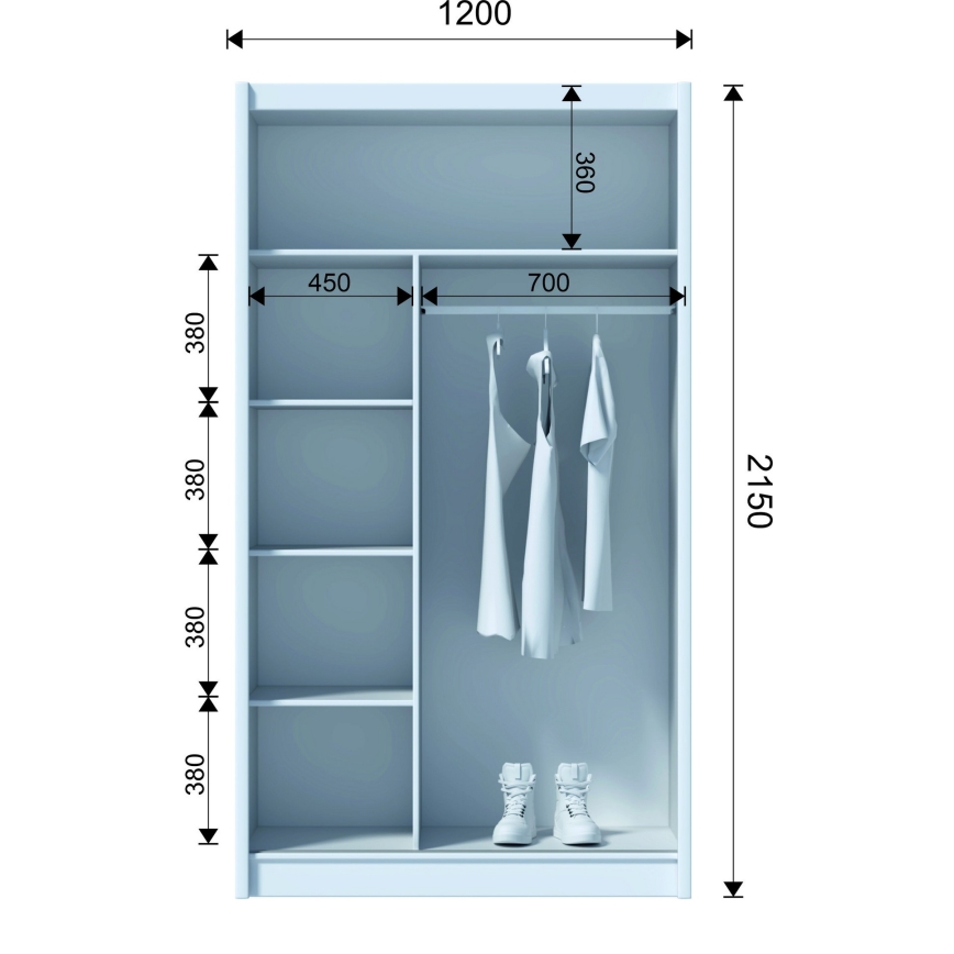 SABRINA gardróbszekrény tükörrel 120x215 cm, craft tölgy