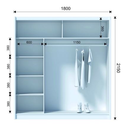 SABRINA gardróbszekrény tükörrel 180x215 cm craft tölgy