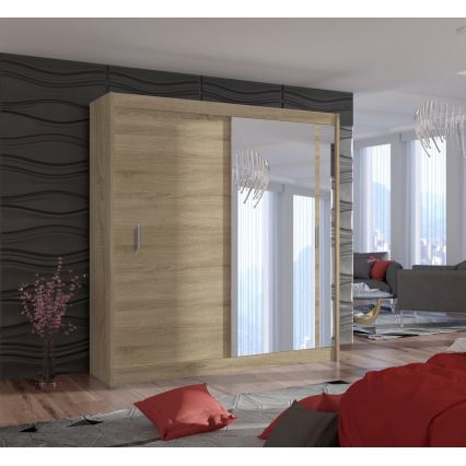 Gardróbszekrény tükörrel SABRINA 203x215 cm sonoma tölgy