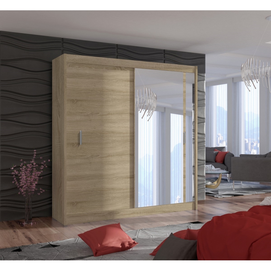 Gardróbszekrény tükörrel SABRINA 203x215 cm sonoma tölgy