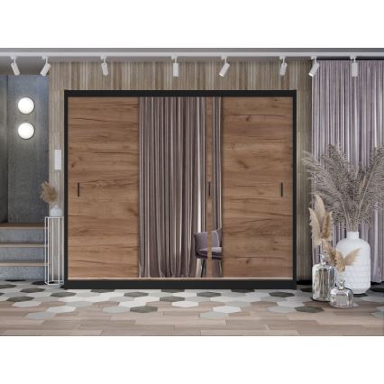 SABRINA gardróbszekrény tükörrel 250x215 cm, craft tölgy