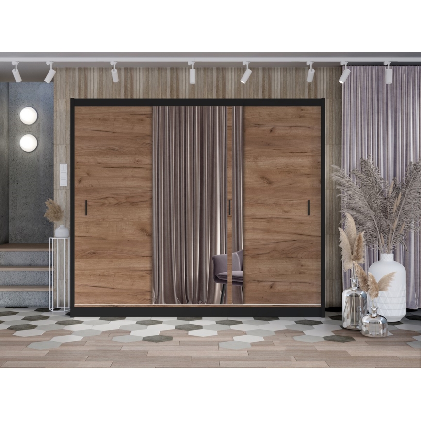 SABRINA gardróbszekrény tükörrel 250x215 cm, craft tölgy