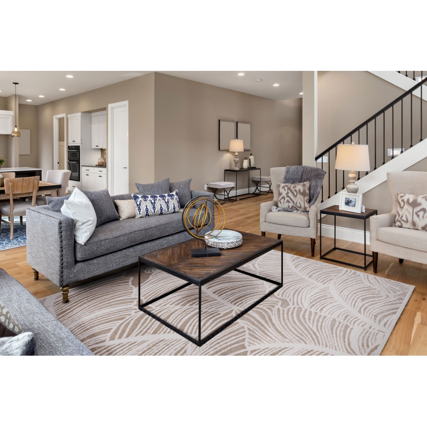 SALAMANCA szőnyeg 200x280 cm, bézs/fehér, leveles mintázattal