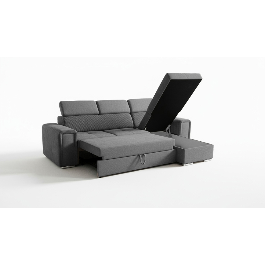 Univerzális L alakú kihúzható sarokülőgarnitúra tárolóhellyel SALVADA sötétszürke