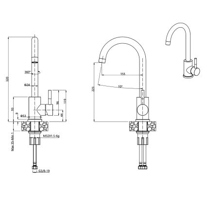 Samona - 32 cm-es gránit mosogató csaptelep/fekete