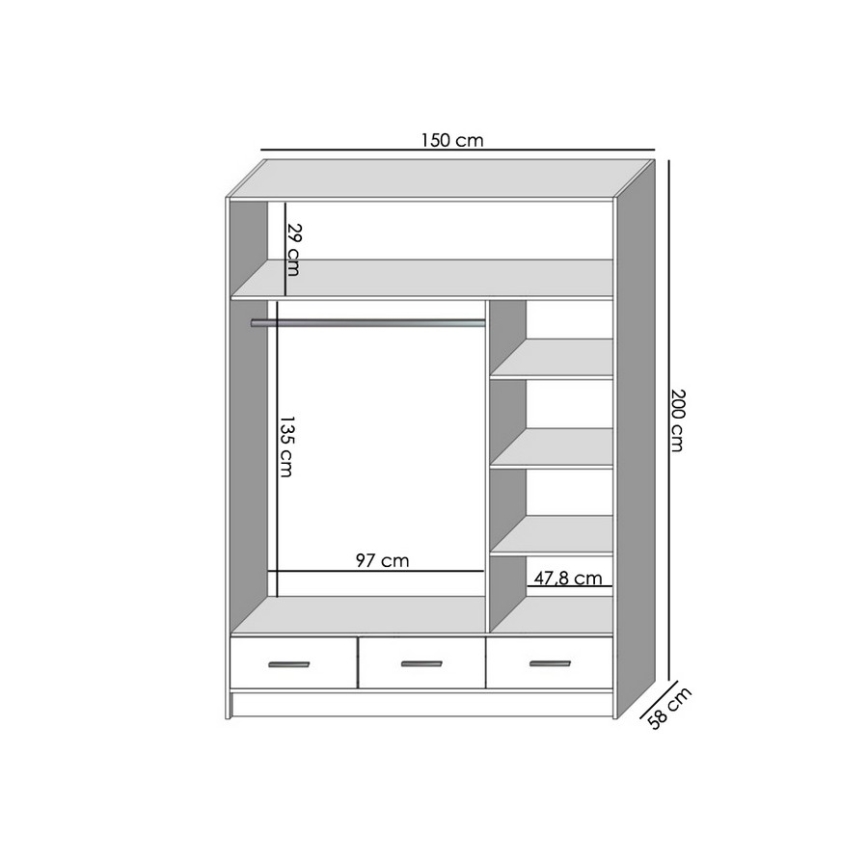 Gardróbszekrény tükörrel SANNA 150x215 cm sonoma tölgy