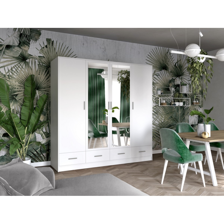 SANNA gardróbszekrény tükörrel, 200x215 cm, fehér