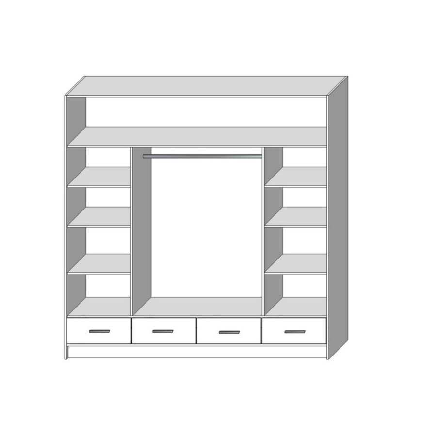 SANNA gardróbszekrény tükörrel, 200x215 cm, fehér