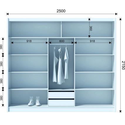 Tolóajtós ruhásszekrény SAPHIRA 250x215 cm fehér
