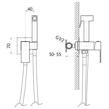 Sapho - CUBEMIX bidé csaptelep kézi zuhannyal, falba süllyesztett beépítéshez, matt arany