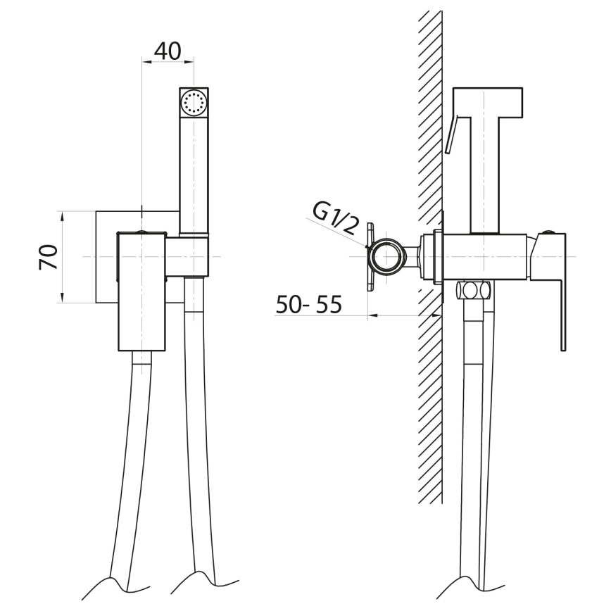 Sapho - CUBEMIX bidé csaptelep kézi zuhannyal, falba süllyesztett beépítéshez, matt arany