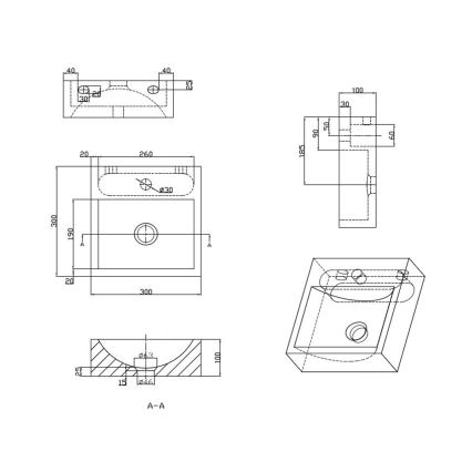 Sapho - BLOK fali mosdó 30x30 cm antracit