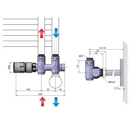 Sapho - Csatlakozó termosztátos szett középső csatlakozáshoz TWIN COMBI, balos, matt rozsdamentes acél