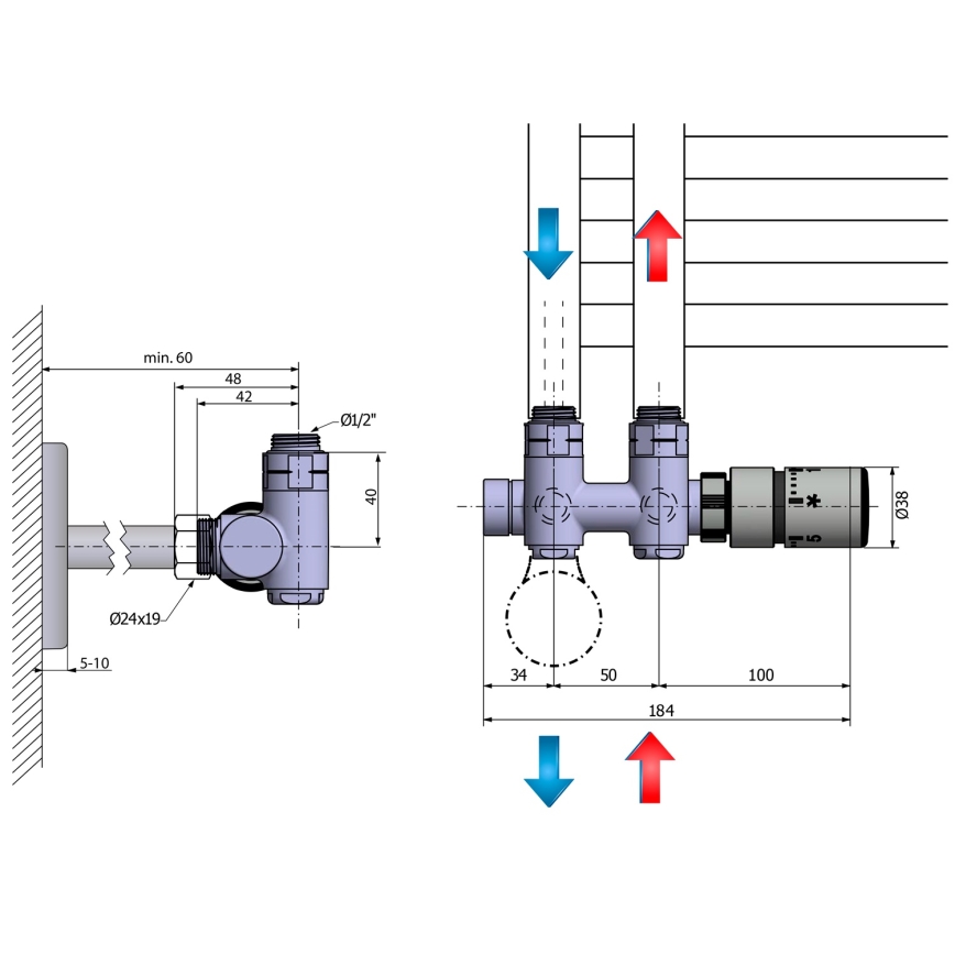Sapho - Termosztátos csatlakozó készlet középső csatlakozáshoz TWIN COMBI jobb/matt rozsdamentes acél