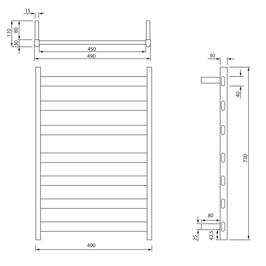 Sapho - Elektromos törölközőszárító ELIAS 105W/230V 49x73 cm matt fekete