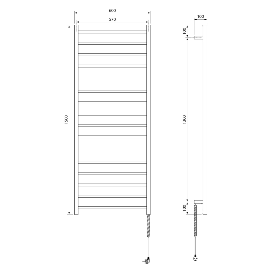 Sapho - ESKINADO elektromos törölközőszárító 130 W 150x60 cm rozsdamentes acél/polírozott króm