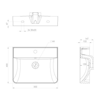 Sapho - Falra szerelhető mosdó 50x40 cm öntött márvány/fehér