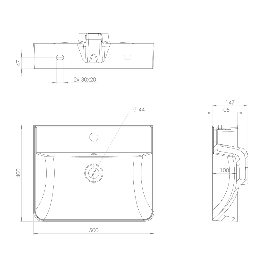 Sapho - Falra szerelhető mosdó 50x40 cm öntött márvány/fehér