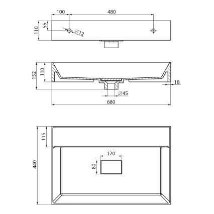 Sapho - Falra szerelhető mosdó GODIVA 68x44 cm márvány/fehér
