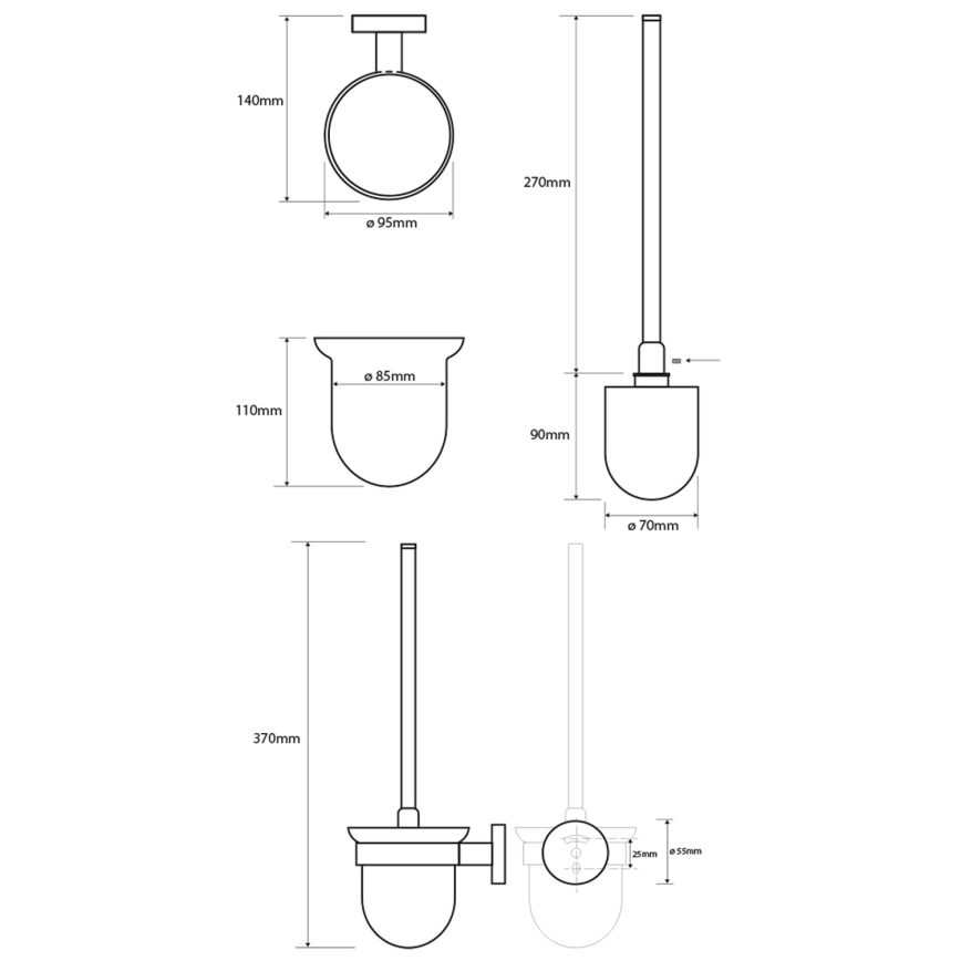 Sapho - Falra szerelhető WC-kefe X-ROUND matt üveg/fehér