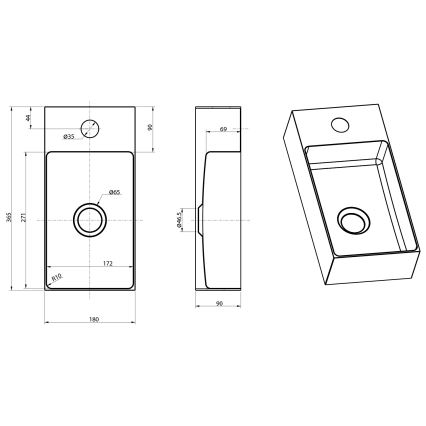 Sapho - Függesztett mosdó AURUM 36,5x18 cm matt arany