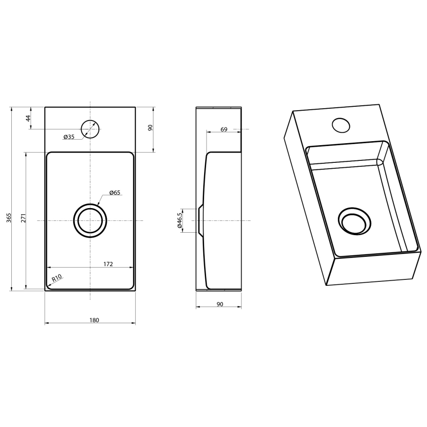 Sapho - Függesztett mosdó AURUM 36,5x18 cm matt arany