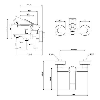 Sapho - Fürdőcsap PAX matt fekete