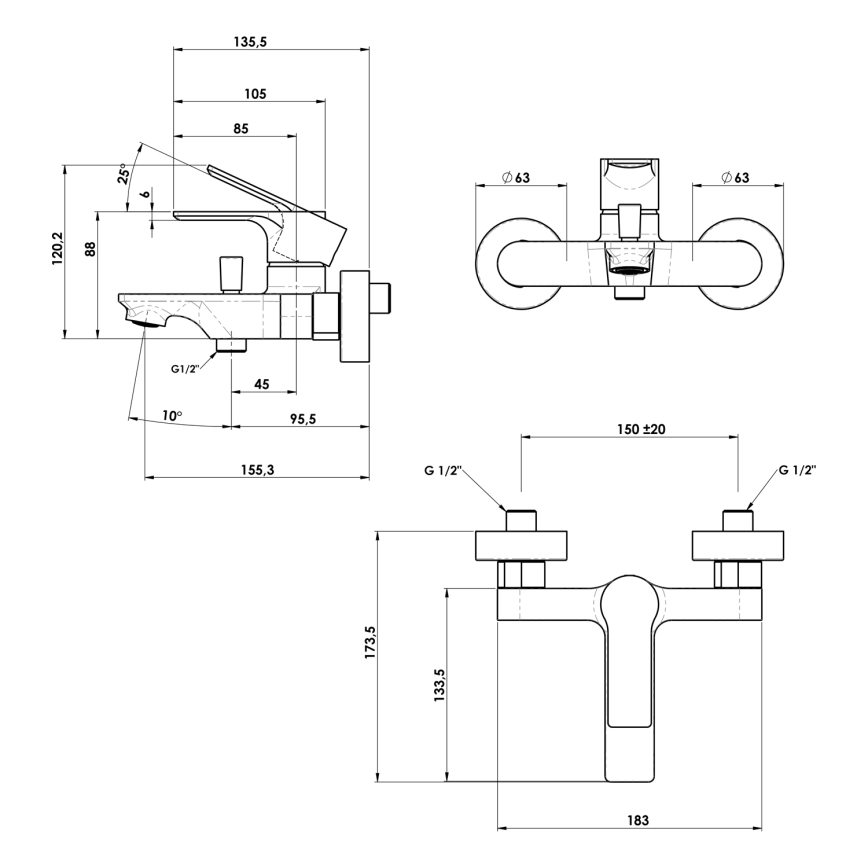 Sapho - Fürdőcsap PAX matt fekete