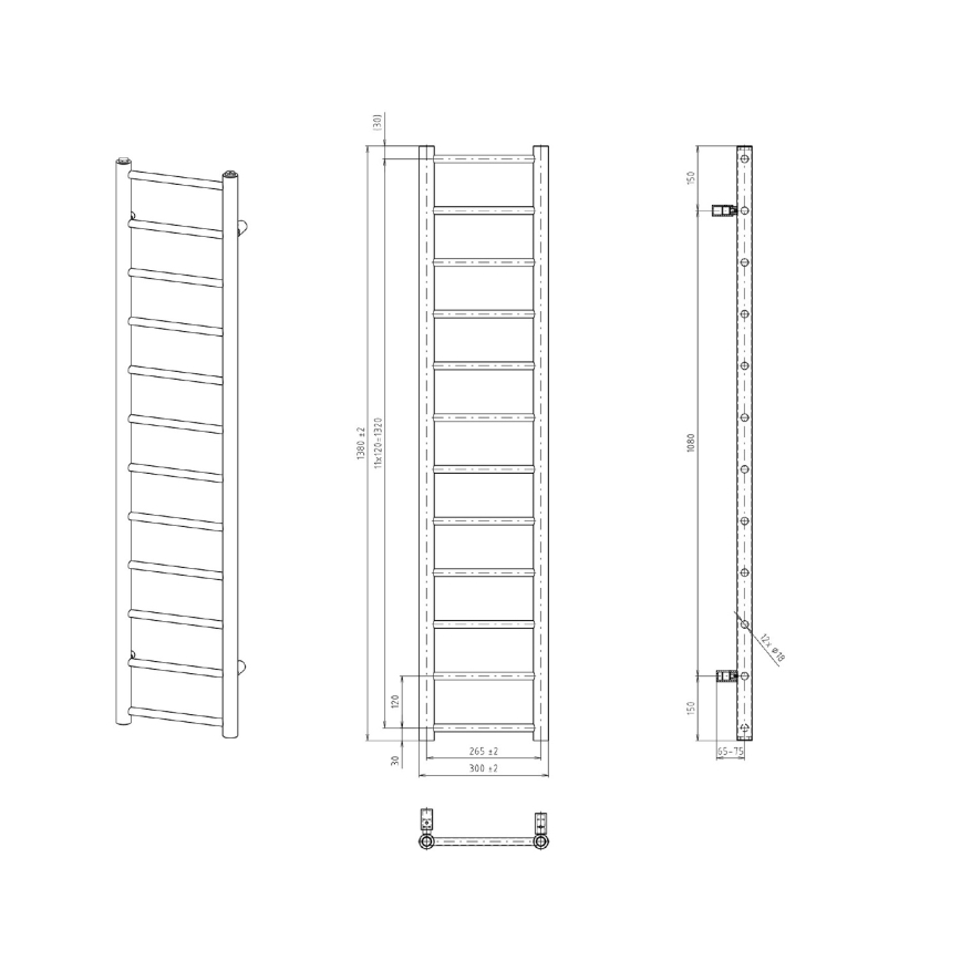 Sapho - Fürdőszobai radiátor DINA 138x30 cm fehér
