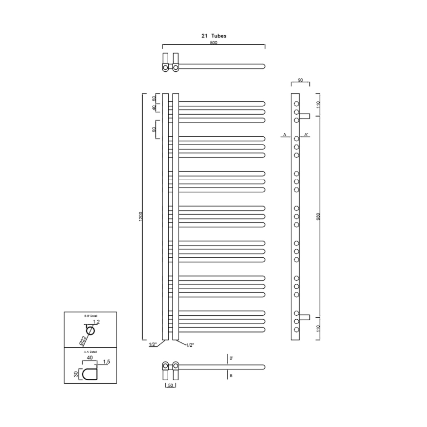 Sapho - Fürdőszobai radiátor DORLION 378W/230V 50x120 cm fényes króm