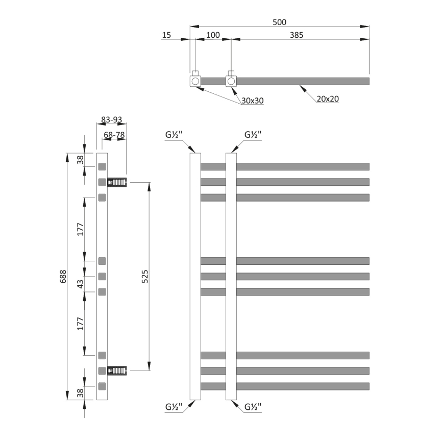 Sapho - Fürdőszobai radiátor MAGDALENA 241W/230V 50x69 cm fényes króm