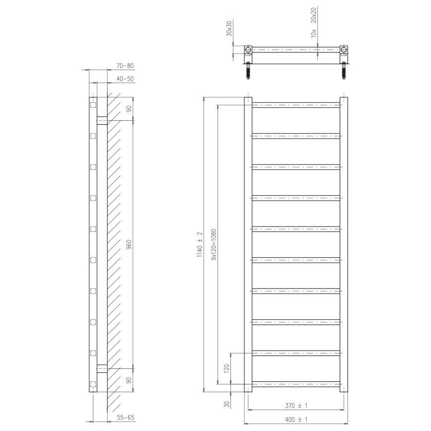 Sapho - Fürdőszobai radiátor METRO LIGHT 114x40 cm fényes króm