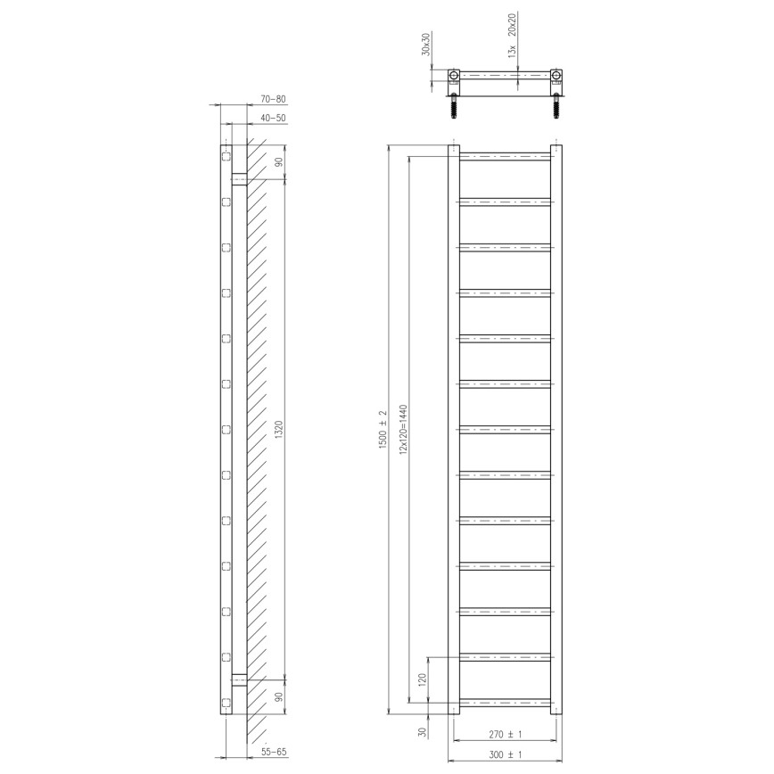 Sapho - Fürdőszobai radiátor METRO LIGHT 150x30 cm fényes króm
