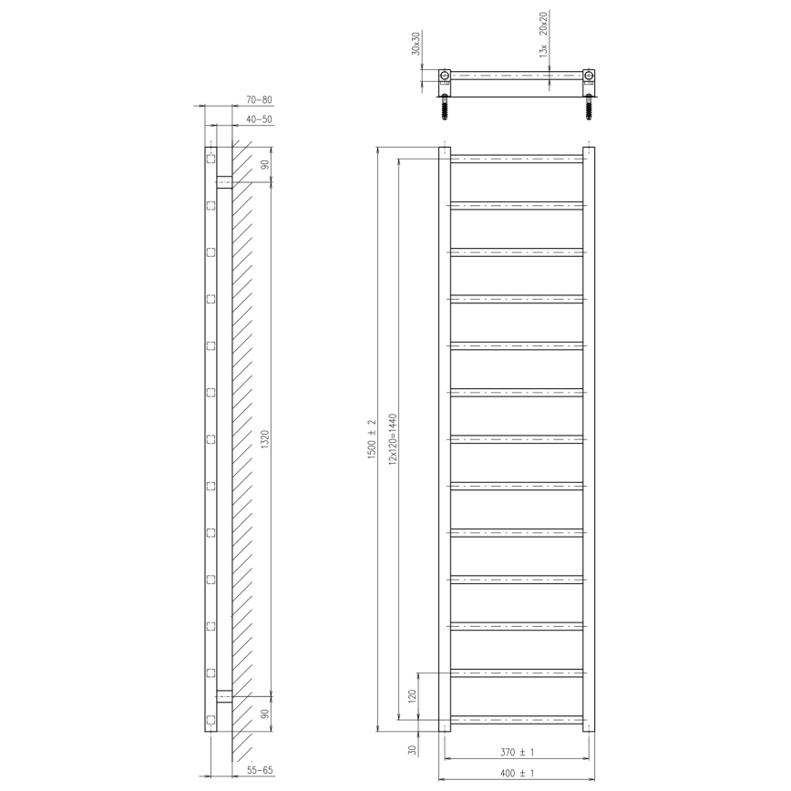 Sapho - Fürdőszobai radiátor METRO LIGHT 150x40 cm fényes króm