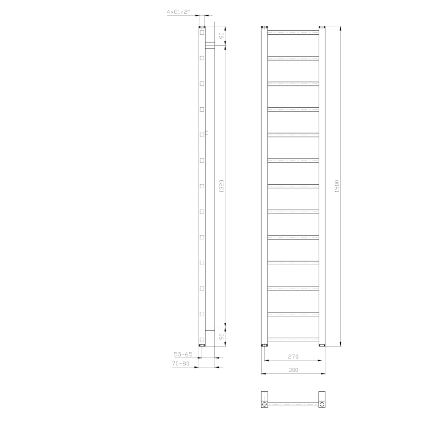 Sapho - Fürdőszobai törölközőszárító METRO LIGHT 276W 30x150 cm fehér