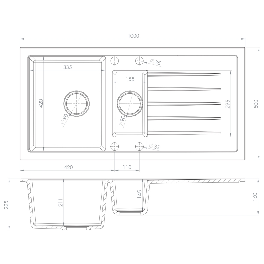 Sapho - Konyhai mosogató 100x50 cm gránit/bézs