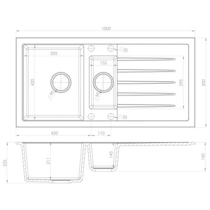 Sapho - Konyhai mosogató 100x50 cm gránit/fehér