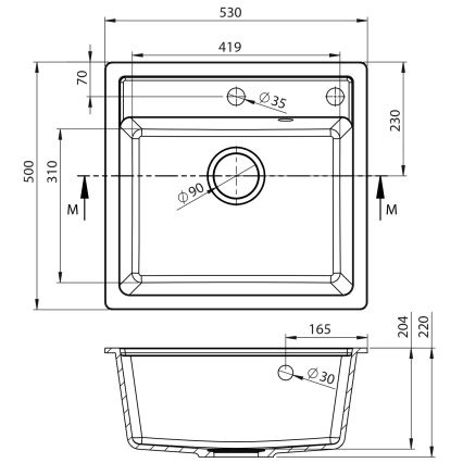 Sapho - Konyhai mosogató 53x50 cm gránit/fehér
