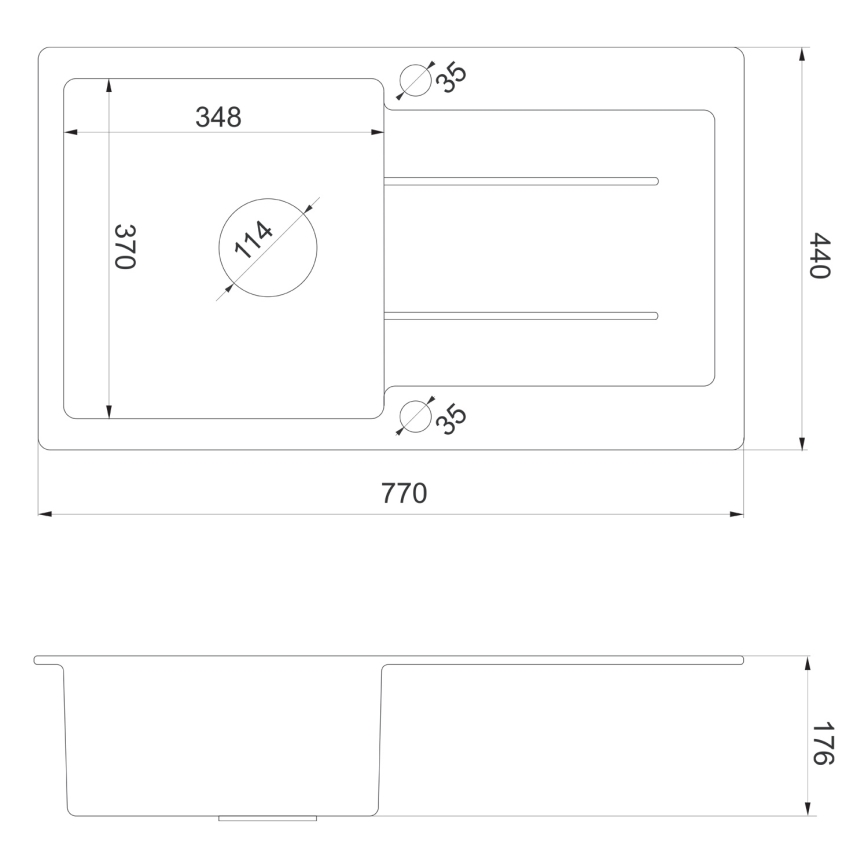 Sapho - Konyhai mosogató 77x44 cm gránit/fekete