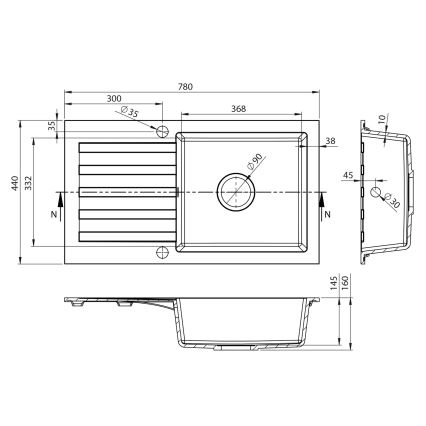 Sapho - konyhai mosogató 78x44 cm gránit/fehér