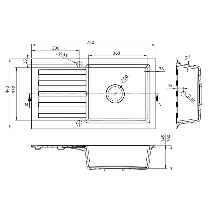 Sapho - konyhai mosogató 78x44 cm gránit/fehér