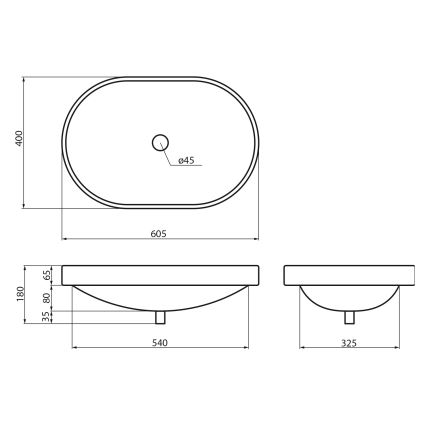 Sapho - LIMA beépíthető mosdó 60x40 cm kerámia/fehér