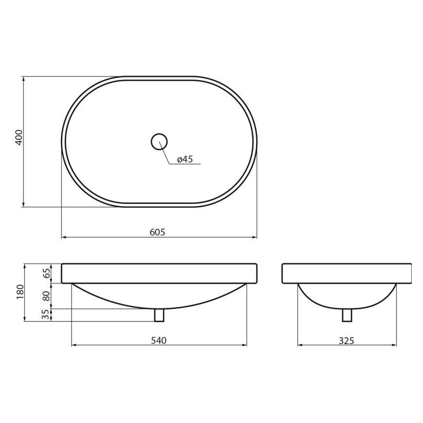 Sapho - LIMA beépíthető mosdó 60x40 cm kerámia/fehér