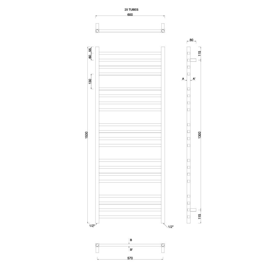 Sapho - METRO fürdőszobai törölközőszárító 497W/230V 60x153 cm fényes króm