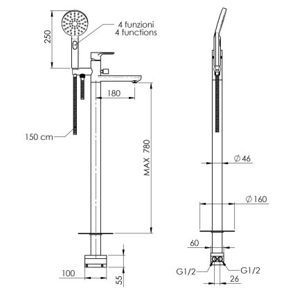 Sapho - PAX fürdőkád-szett kádcsapteleppel, fényes króm