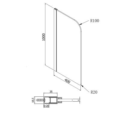 Sapho - Piszoár elválasztó 40x100 cm homokfúvott üveg